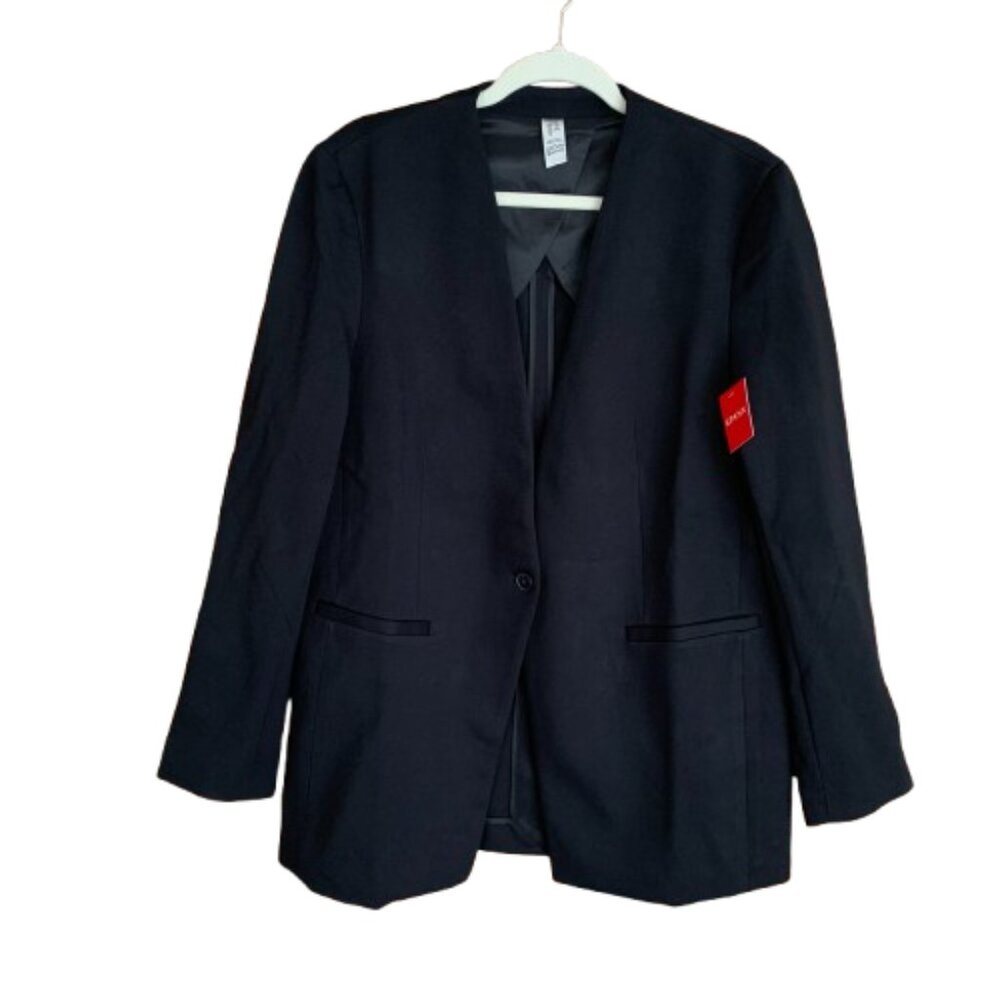 NWT SPANX The Perfect Collarless Oversized Pointe Navy Blue Blazer Size M - Picture 2 of 15